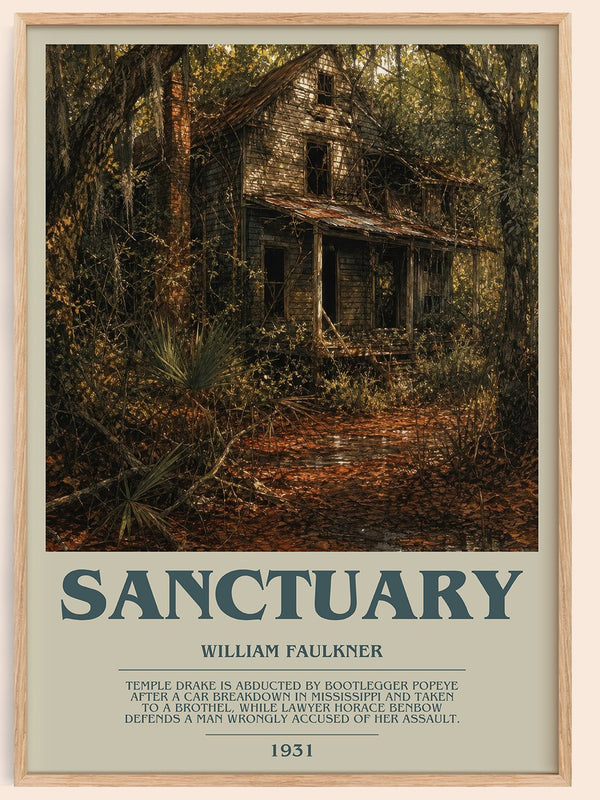 Sanctuary bookish book poster by William Faulkner – framed literary art print