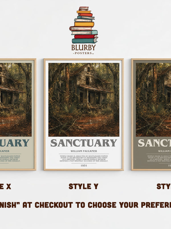 Sanctuary bookish print in frame leaning in hallway – literary fiction wall art