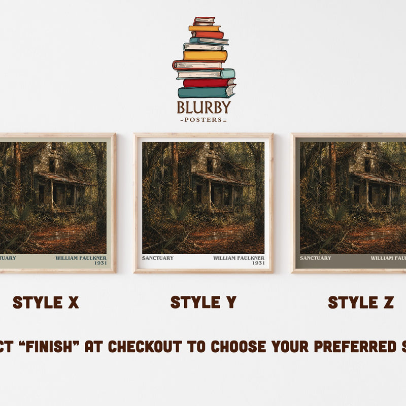 Sanctuary literary print in frame leaning in hallway – literary fiction wall art