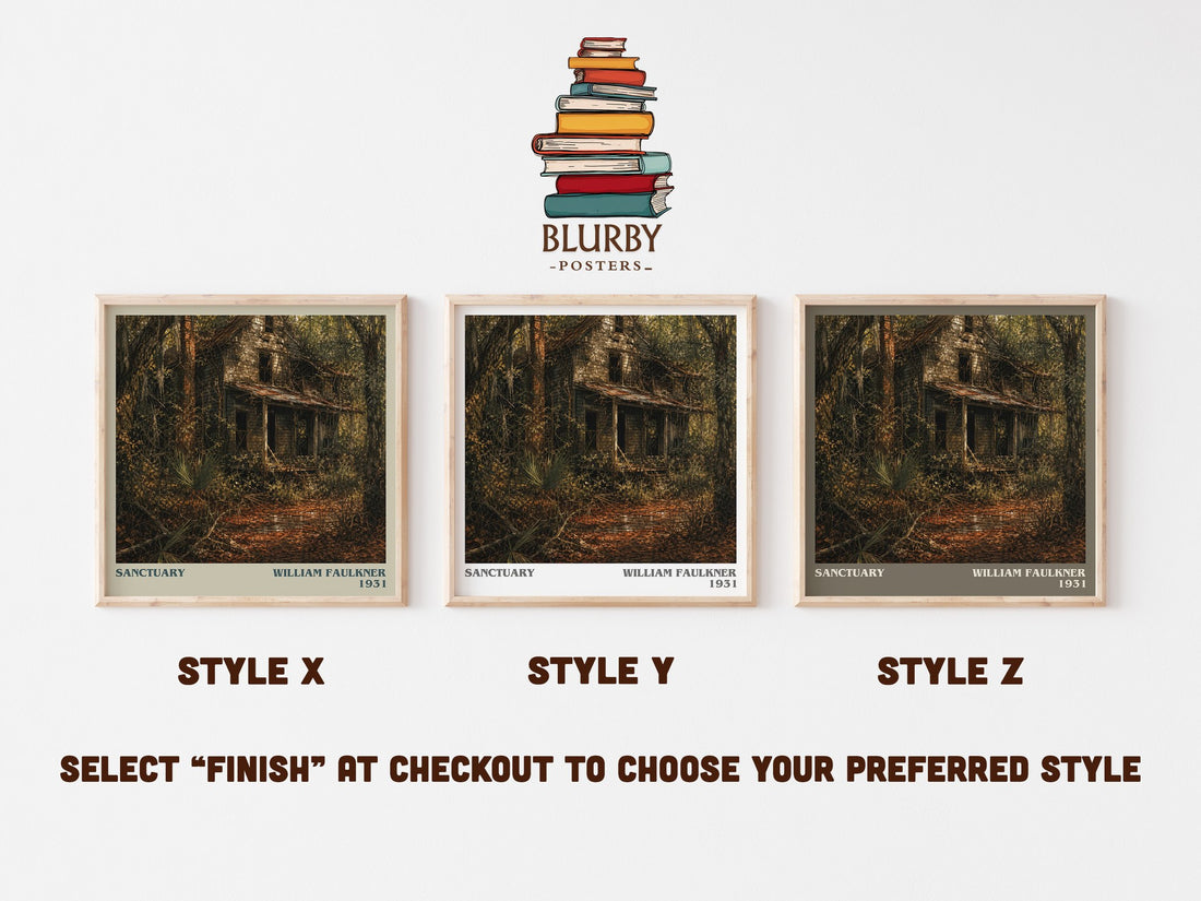 Sanctuary literary print in frame leaning in hallway – literary fiction wall art (mockup)