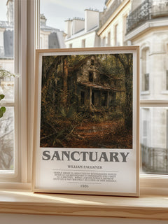 Sanctuary bookish poster colour and style options – William Faulkner book art