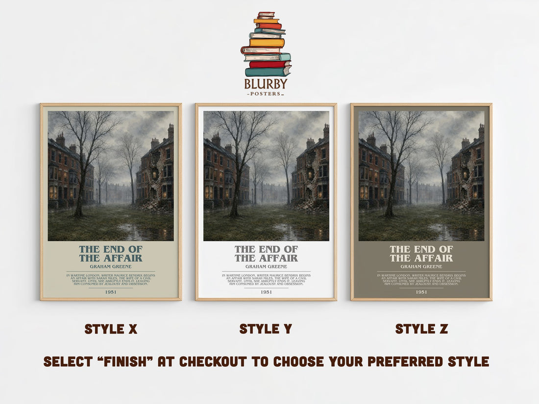The End of the Affair bookish print in frame leaning in hallway – literary fiction wall art (mockup)