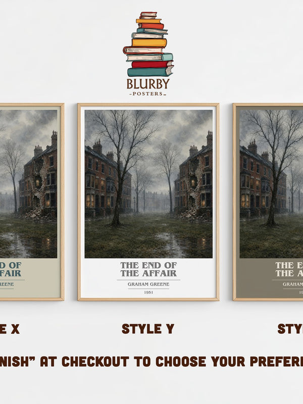 The End of the Affair book cover print in frame leaning in hallway – literary fiction wall art