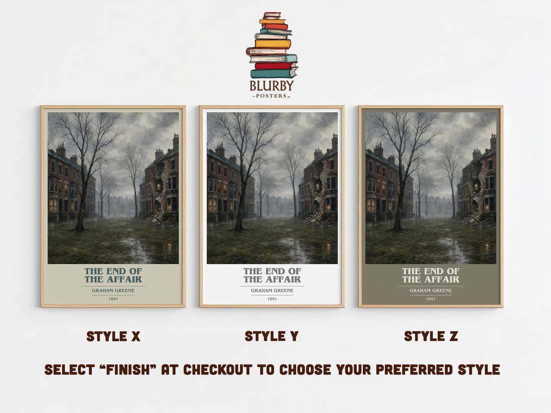 The End of the Affair book cover print in frame leaning in hallway – literary fiction wall art (mockup)
