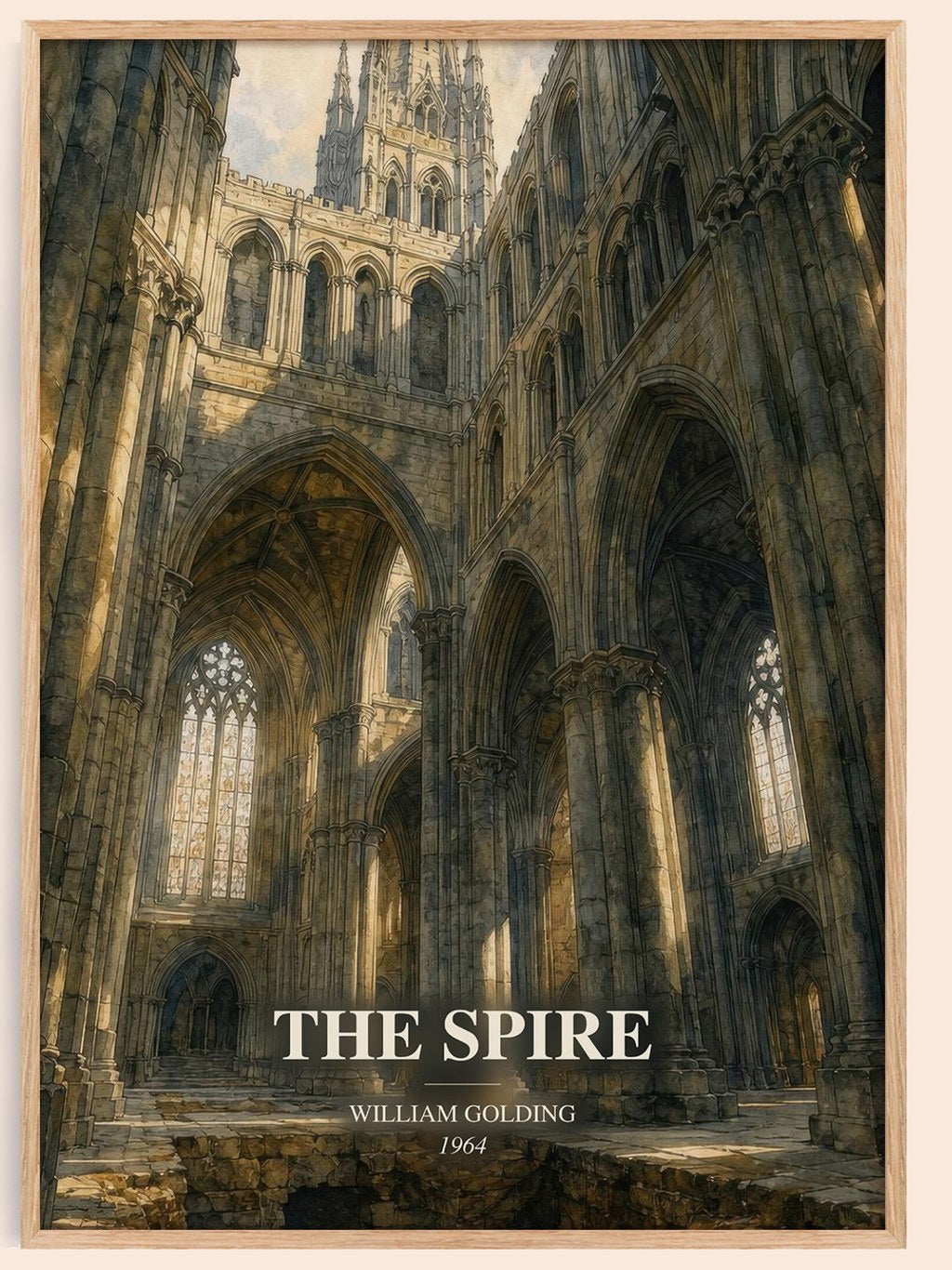 The Spire watercolour book poster by William Golding – framed literary art print