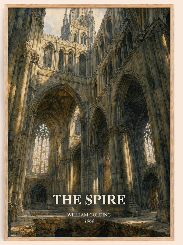 The Spire watercolour book poster by William Golding – framed literary art print