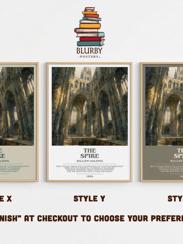 The Spire bookish print in frame leaning in hallway – literary fiction wall art