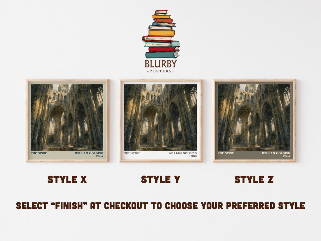 The Spire literary print in frame leaning in hallway – literary fiction wall art (mockup)
