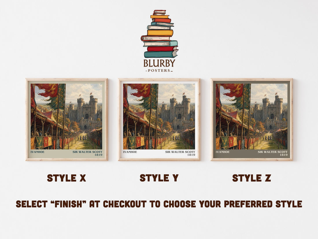 Ivanhoe literary print in frame leaning in hallway – historical fiction wall art (mockup)