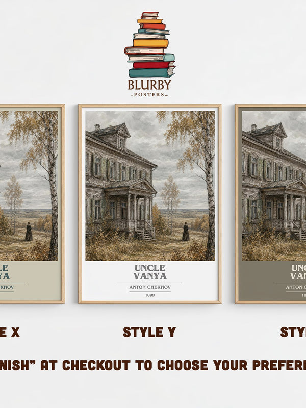 Uncle Vanya book cover print in frame leaning in hallway – classic literature wall art