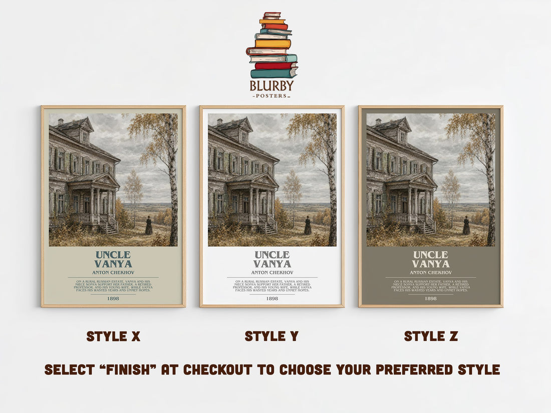 Uncle Vanya bookish print in frame leaning in hallway – classic literature wall art (mockup)
