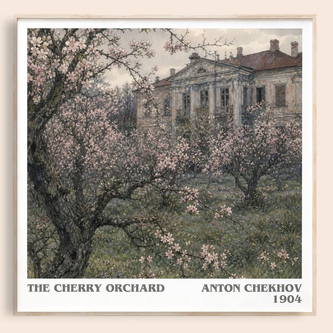 The Cherry Orchard literary book poster by Anton Chekhov – framed literary art print
