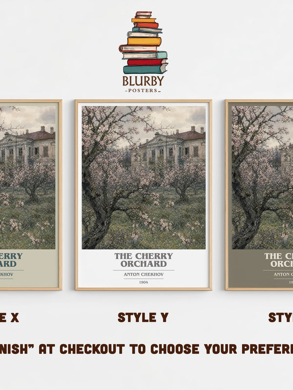 The Cherry Orchard book cover print in frame leaning in hallway – classic literature wall art