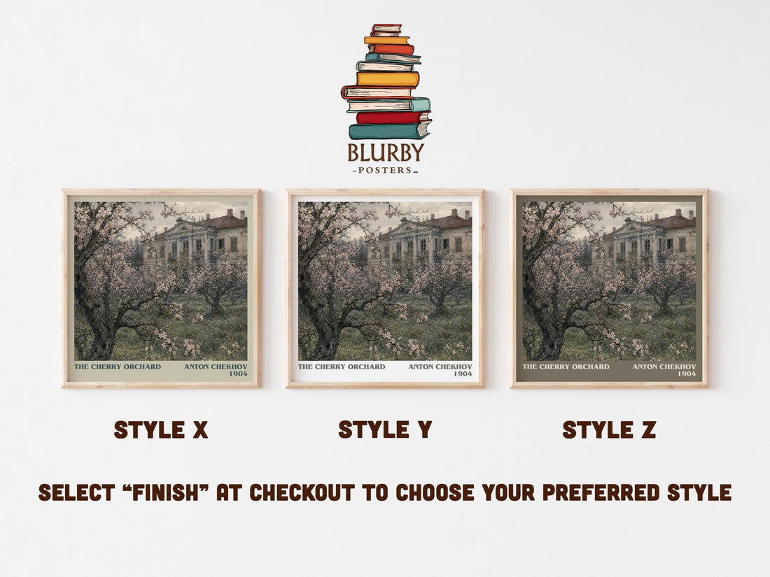 The Cherry Orchard literary print in frame leaning in hallway – classic literature wall art (mockup)