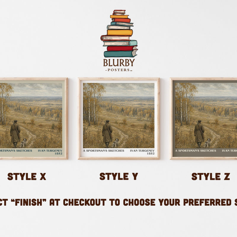A Sportsman's Sketches literary print in frame leaning in hallway – classic literature wall art