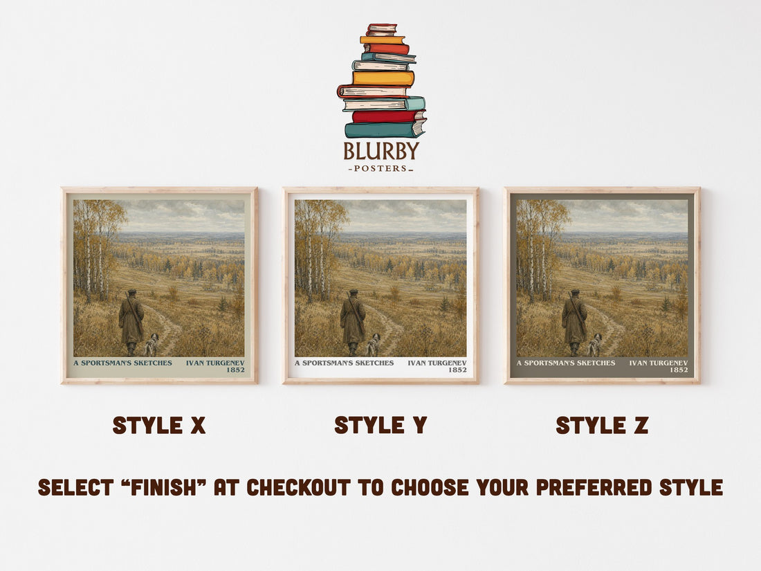 A Sportsman's Sketches literary print in frame leaning in hallway – classic literature wall art (mockup)