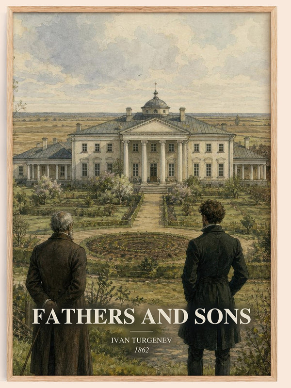 Fathers and Sons watercolour book poster by Ivan Turgenev – framed literary art print