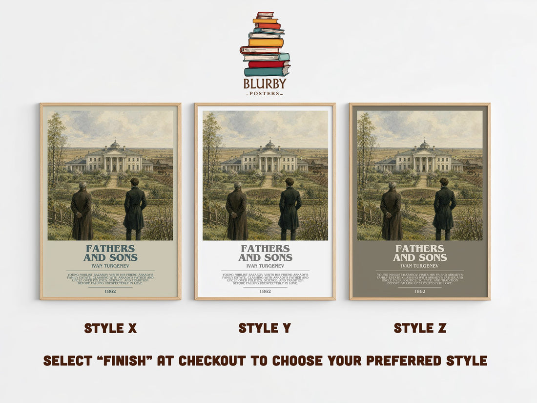 Fathers and Sons bookish print in frame leaning in hallway – classic literature wall art (mockup)