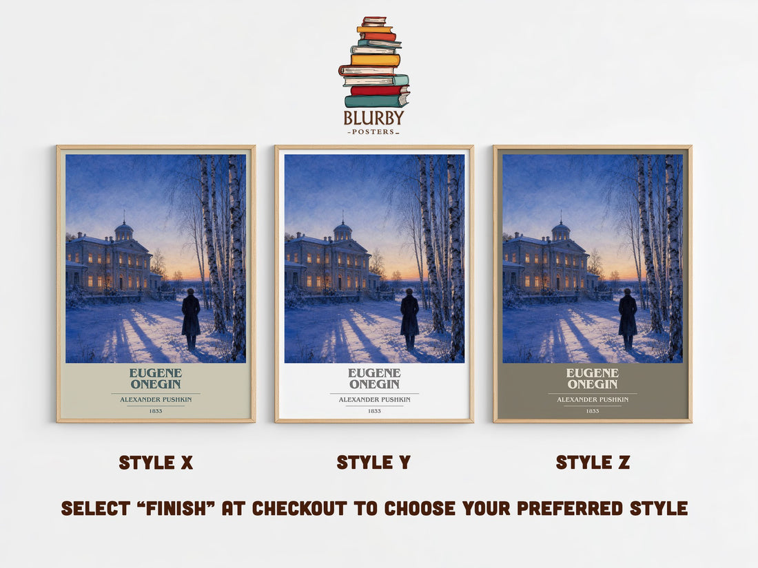 Eugene Onegin book cover print in frame leaning in hallway – poetry wall art (mockup)