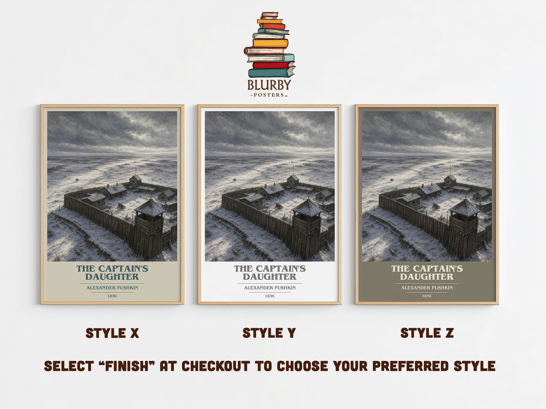 The Captain's Daughter book cover print in frame leaning in hallway – historical fiction wall art (mockup)