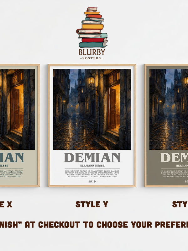 Demian bookish print in frame leaning in hallway – coming of age wall art