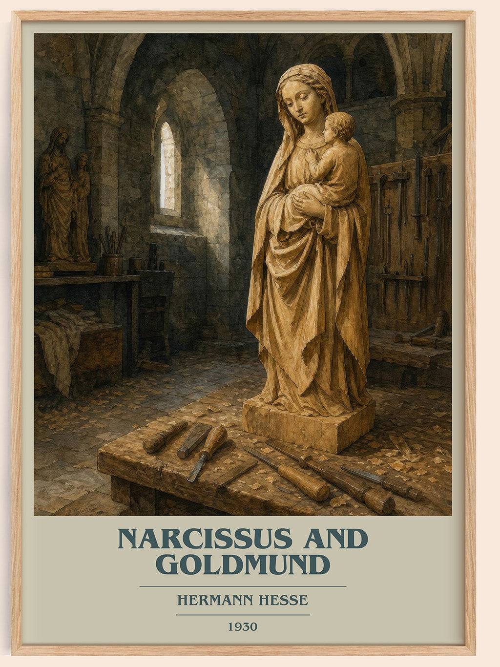 Narcissus and Goldmund book cover book poster by Hermann Hesse – framed literary art print