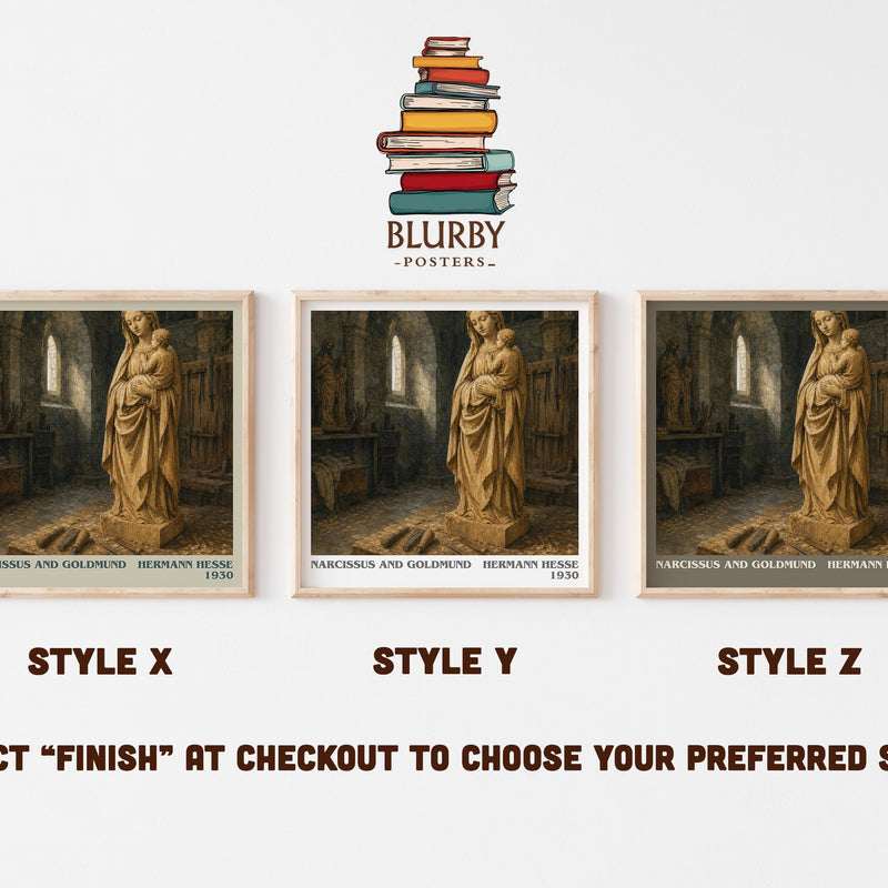 Narcissus and Goldmund literary print in frame leaning in hallway – literary fiction wall art