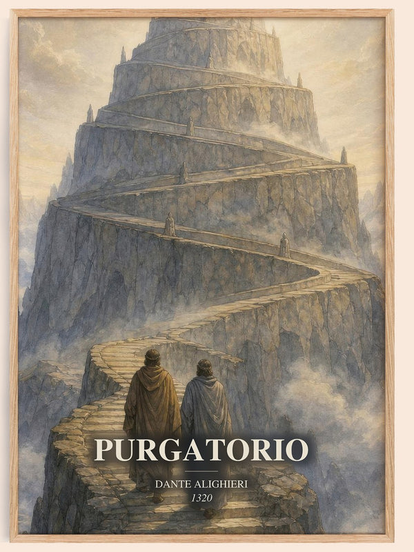 Purgatorio watercolour book poster by Dante Alighieri – framed literary art print