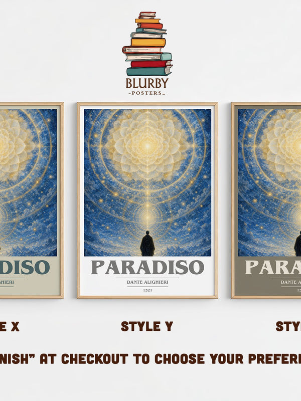 Paradiso book cover print in frame leaning in hallway – poetry wall art