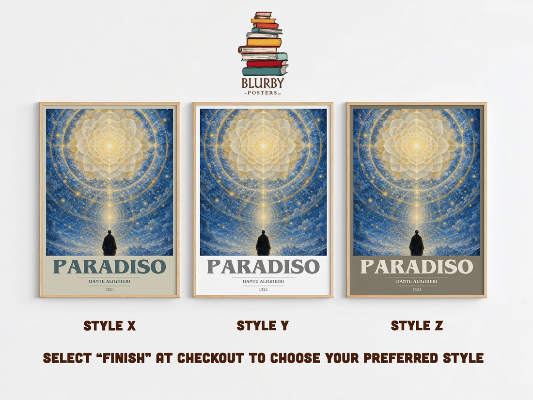 Paradiso book cover print in frame leaning in hallway – poetry wall art (mockup)
