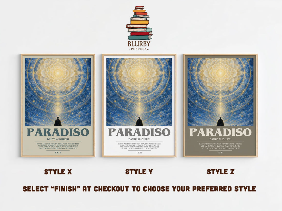 Paradiso bookish print in frame leaning in hallway – poetry wall art (mockup)