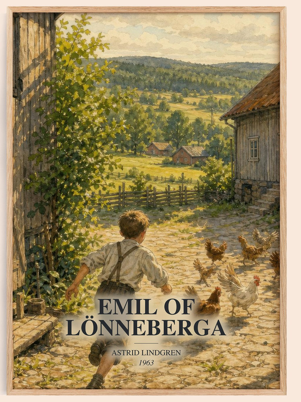 Emil of Lönneberga watercolour book poster by Astrid Lindgren – framed literary art print
