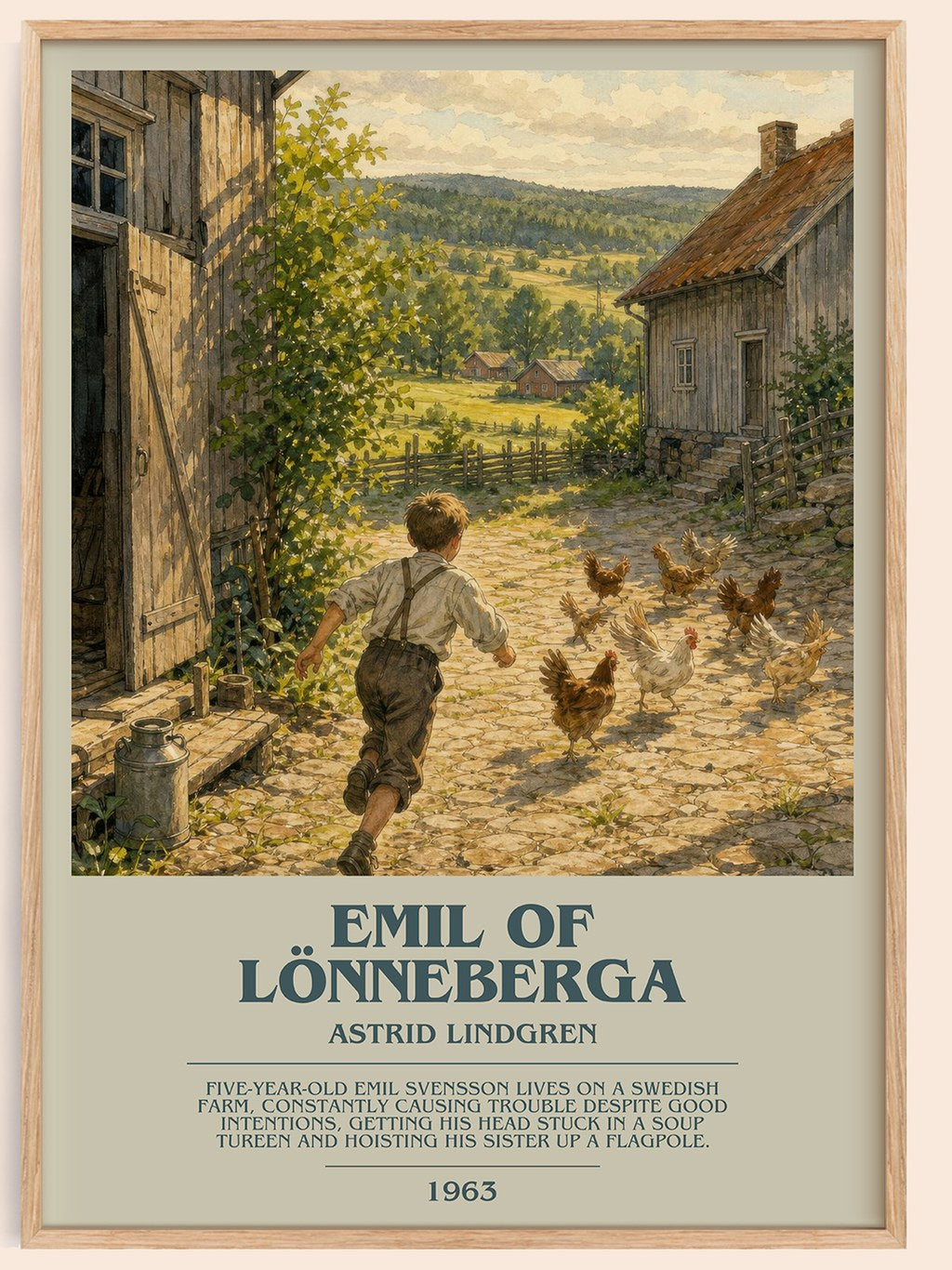 Emil of Lönneberga bookish book poster by Astrid Lindgren – framed literary art print