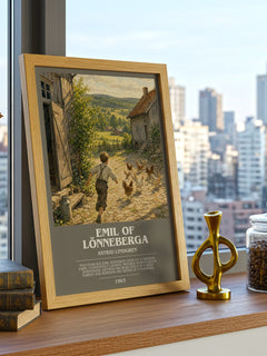 Emil of Lönneberga bookish print framed by window – literary home decor