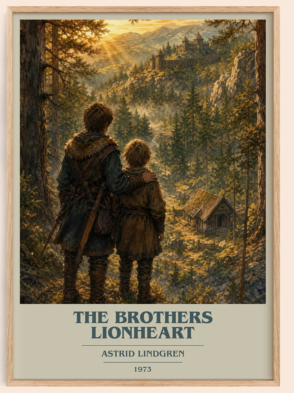 The Brothers Lionheart book cover book poster by Astrid Lindgren – framed literary art print