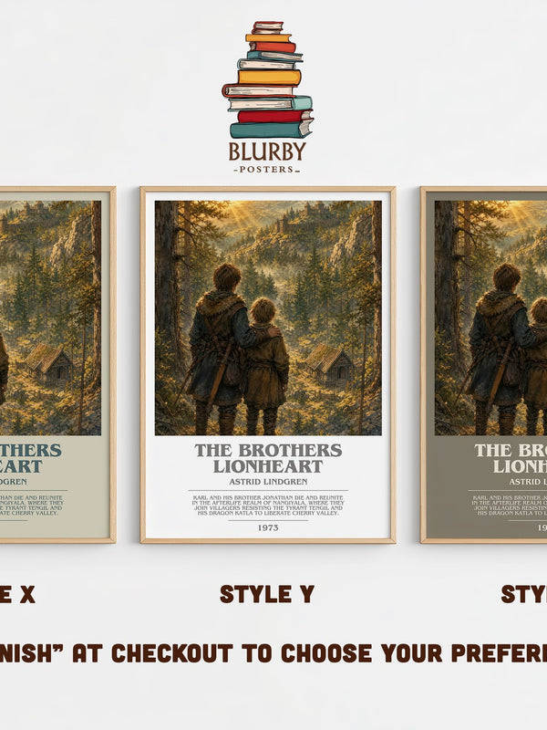 The Brothers Lionheart bookish print in frame leaning in hallway – childrens wall art