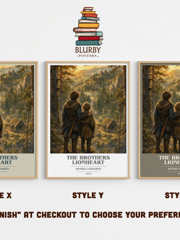 The Brothers Lionheart book cover print in frame leaning in hallway – childrens wall art