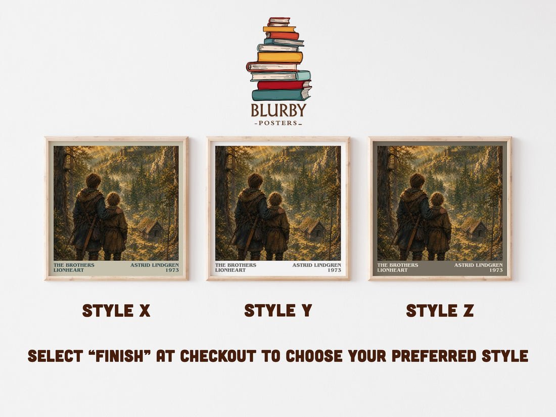 The Brothers Lionheart literary print in frame leaning in hallway – childrens wall art (mockup)