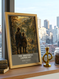 The Brothers Lionheart book cover print framed by window – literary home decor