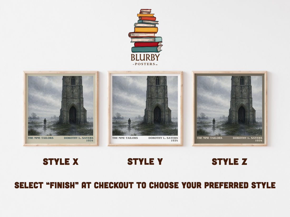 The Nine Tailors literary print in frame leaning in hallway – mystery wall art (mockup)