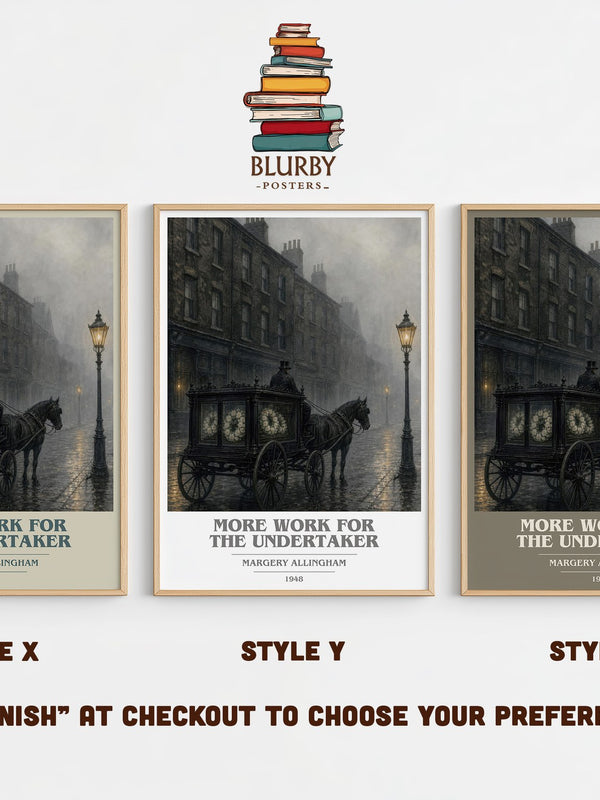 More Work for the Undertaker book cover print in frame leaning in hallway – mystery wall art