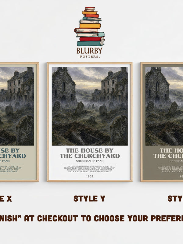 The House by the Churchyard bookish print in frame leaning in hallway – gothic wall art
