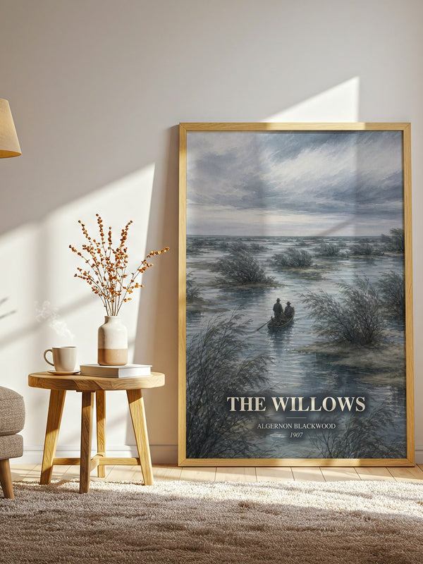 The Willows watercolour print in frame leaning in hallway – horror wall art