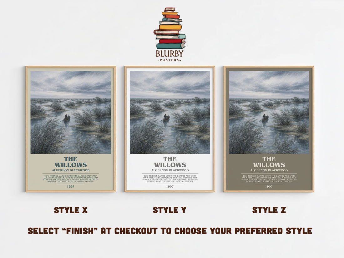 The Willows bookish print in frame leaning in hallway – horror wall art (mockup)