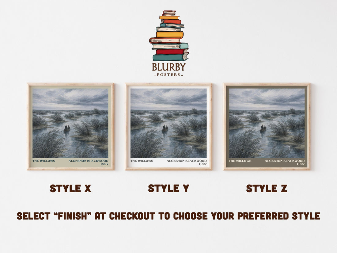 The Willows literary print in frame leaning in hallway – horror wall art (mockup)