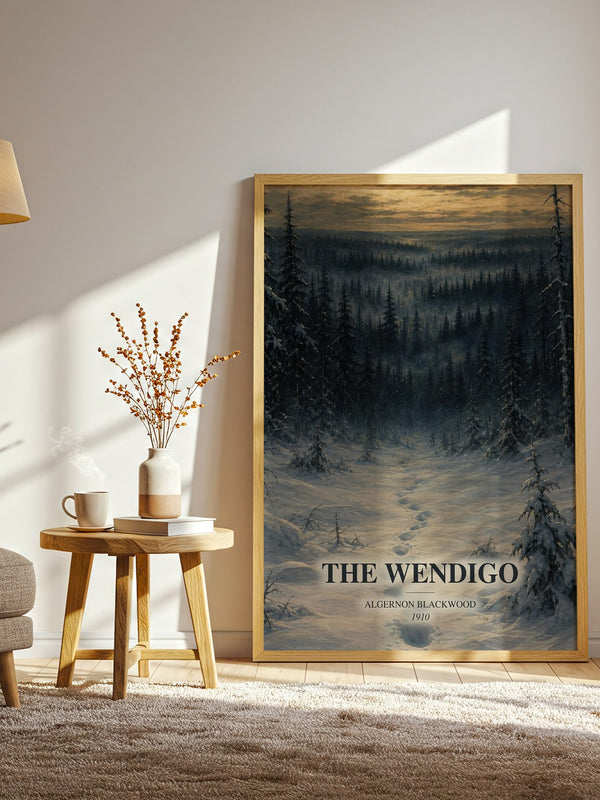 The Wendigo watercolour print in frame leaning in hallway – horror wall art