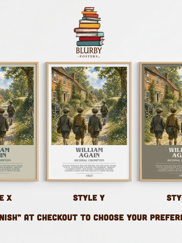 William Again bookish print in frame leaning in hallway – childrens wall art