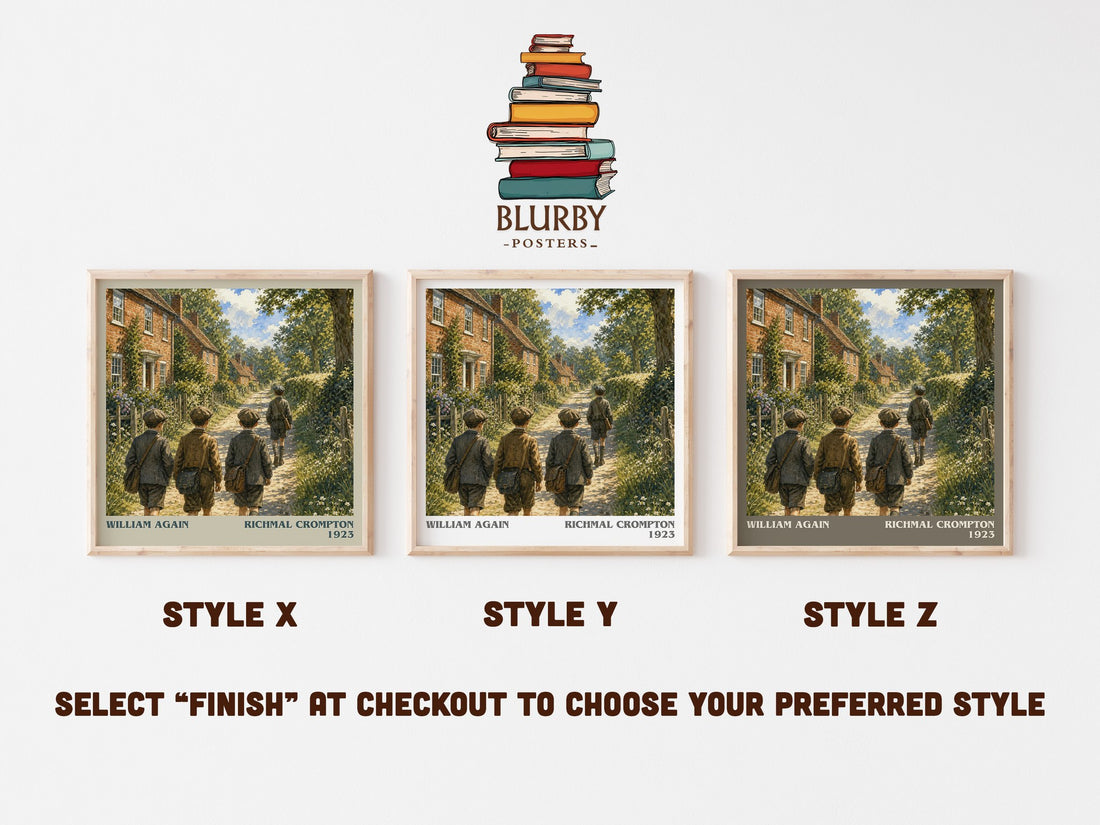 William Again literary print in frame leaning in hallway – childrens wall art (mockup)