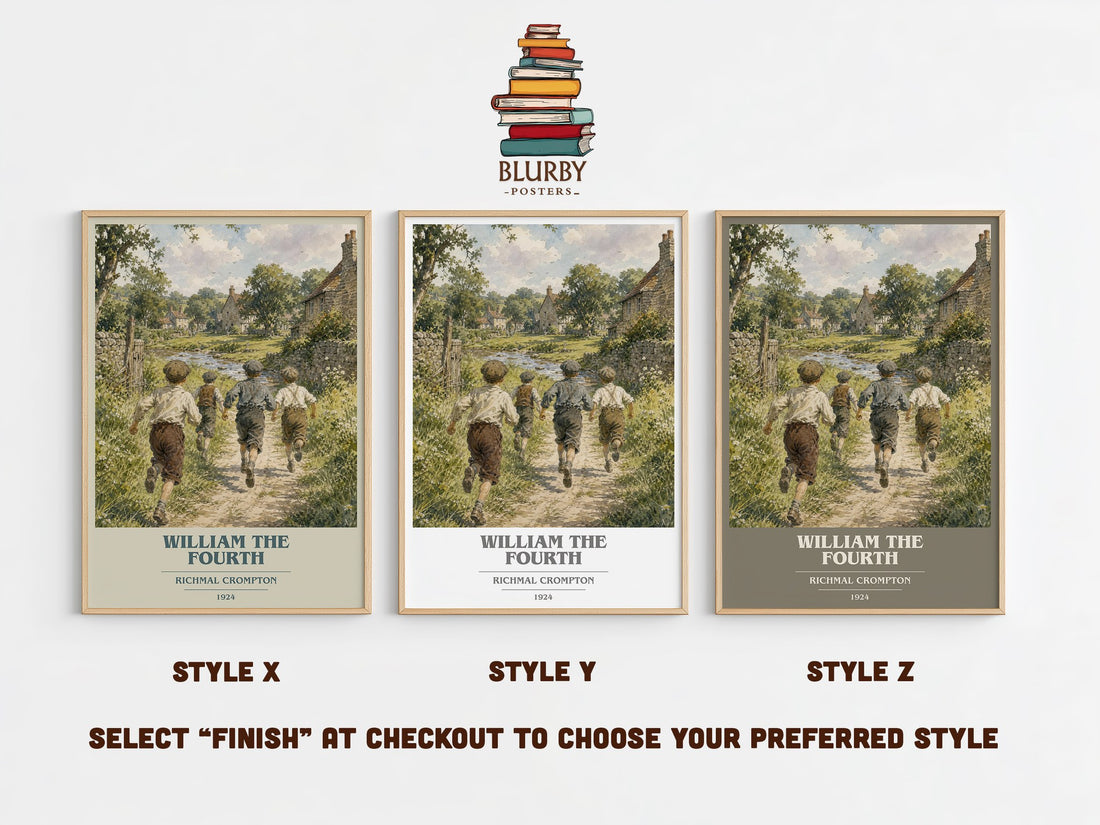 William the Fourth book cover print in frame leaning in hallway – childrens wall art (mockup)