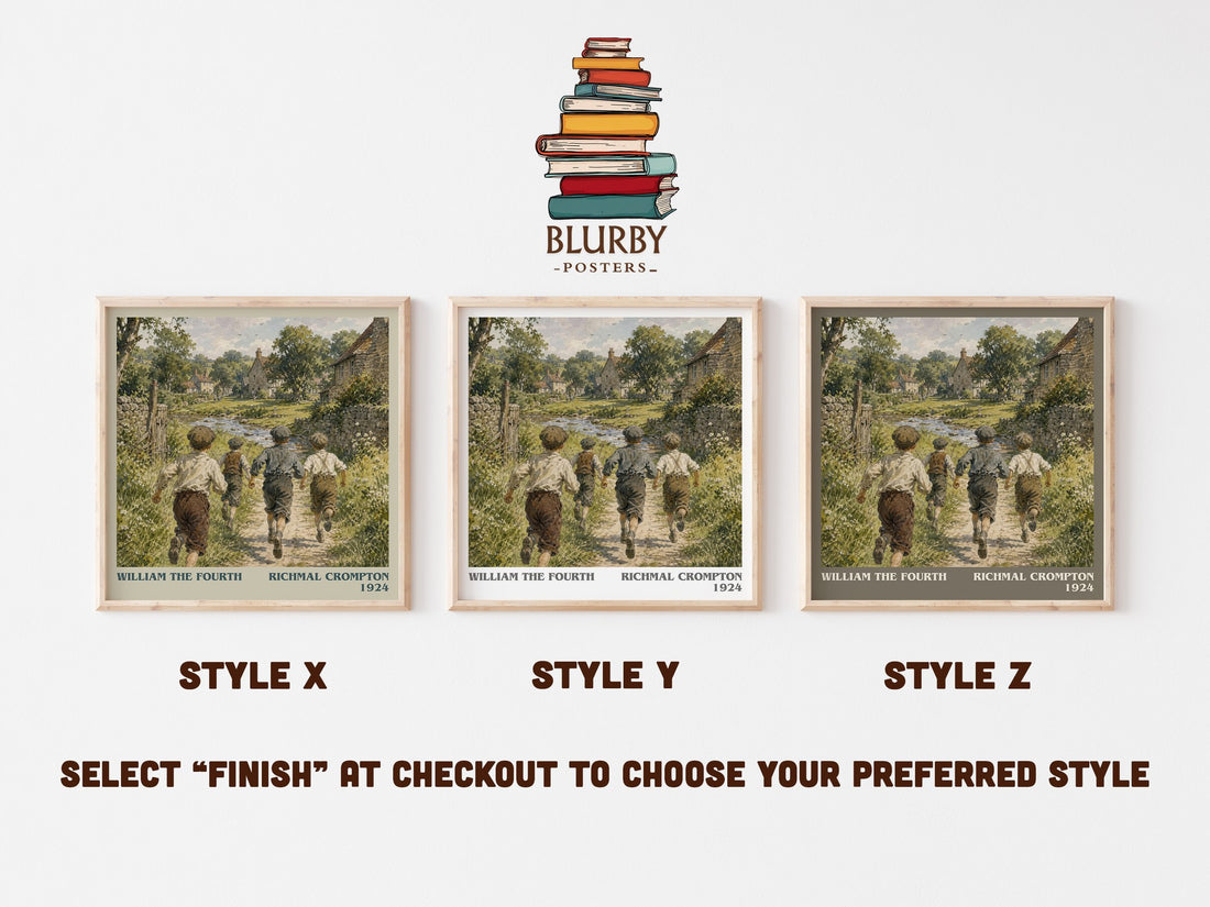 William the Fourth literary print in frame leaning in hallway – childrens wall art (mockup)